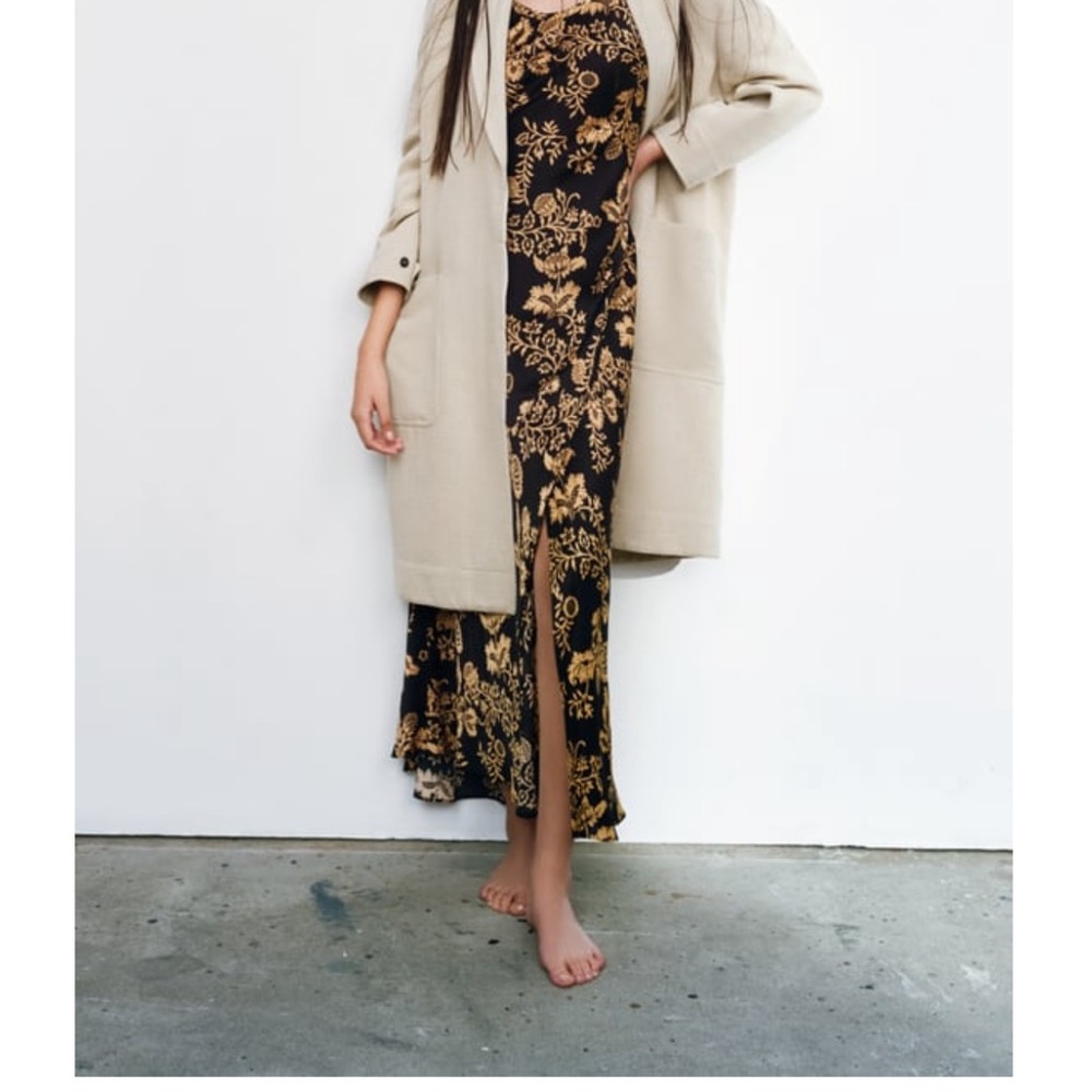 New! Zara Long Pocket Coat Size XS Taupe